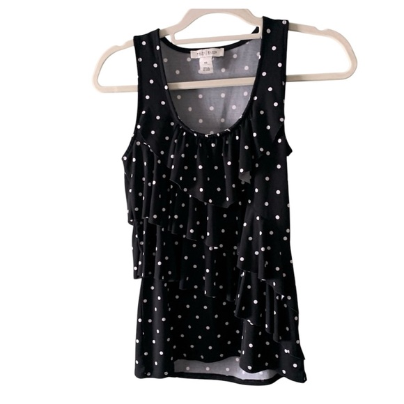 White House Black Market Tops - WHITE HOUSE BLACK MARKET Sleeveless Black Polka Dot Ruffle Top, Sz XS